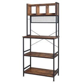 5-Tier Kitchen Bakers Rack with 10 S-Shaped Hooks and 3 Cubes ; Industrial Microwave Oven Stand; Free Standing Kitchen Utility Cart Storage Shelf Orga