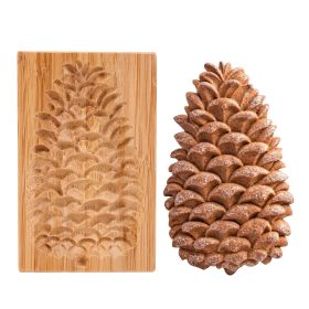 Christmas Wooden Cookie Mold Flower Pine Cone Shape Carved Press Stamp for Biscuit Christmas Decoration Kitchen Baking Tool (Color: C)