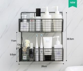 Toilet shelf Bathroom perforated free toilet Kitchen wall mounted bedroom wall cosmetics iron storage rack (colour: black, Specifications: 1810 small single-layer)